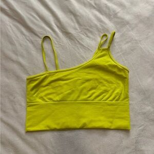 ALO Asymmetrical Neon Yellow Crop Top